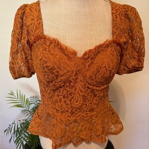 Elegant Lace Orange/mustard Top